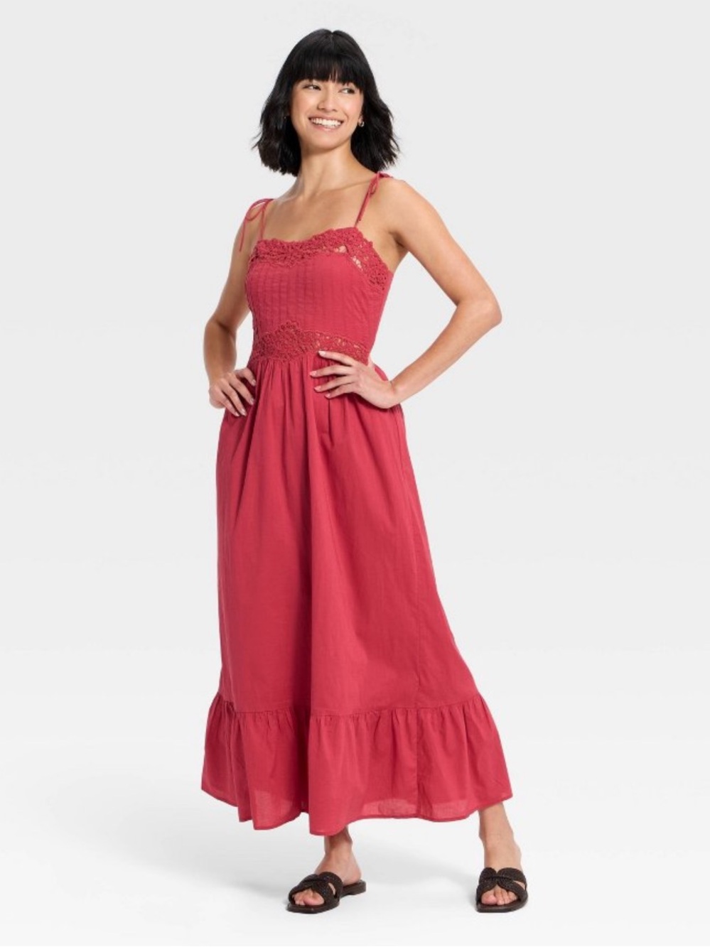 Women's Lace Cami Midi A-Line Dress - Universal Thread™ Berry Pink - L